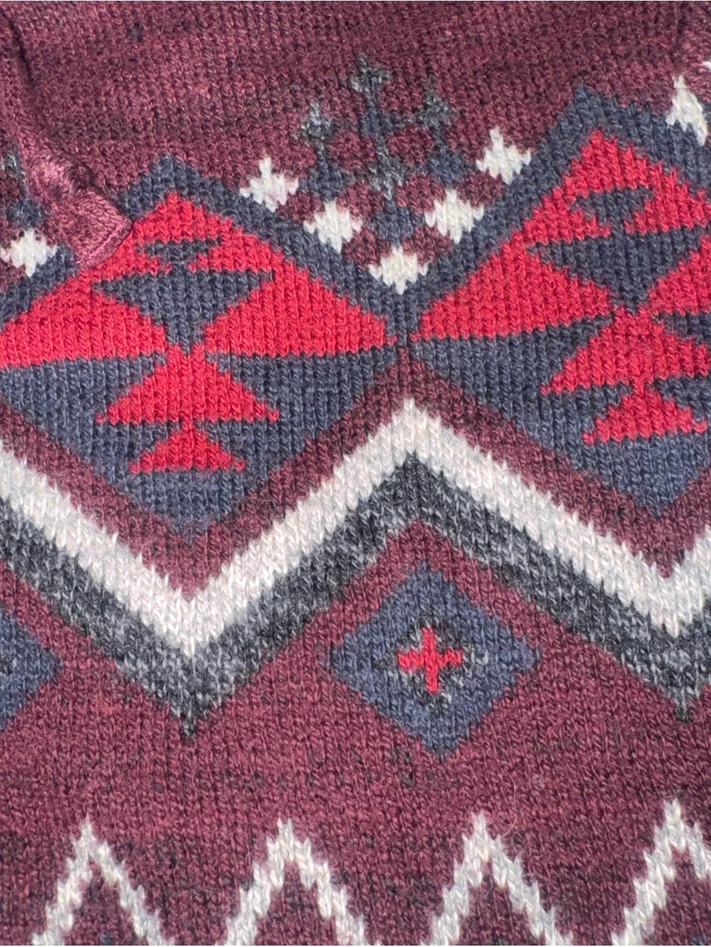 American Eagle Outfitters Maroon and Navy Patterned Crewneck Hoodie
